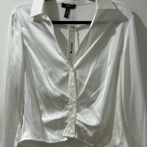 NWT AQUA FASHION SATIN WHITE CROPPED SHIRT